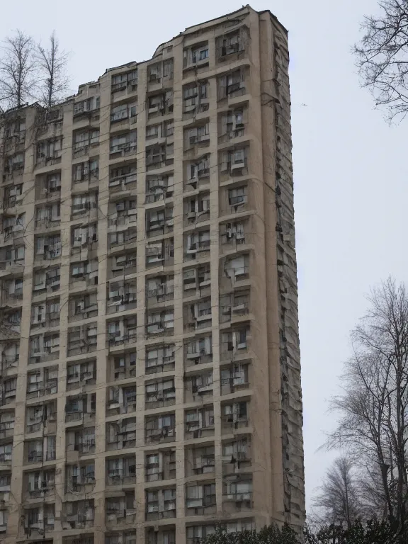 Image similar to soviet apartment building, photo, one object, front side view
