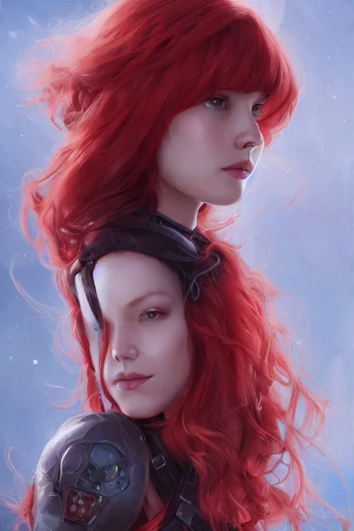 Image similar to beautiful cute red haired joyful and playful 1 9 year old maiden, long hair, sci - fi, fantasy, intricate, elegant, digital painting, artstation, concept art, smooth, sharp focus, 8 k frostbite 3 engine, ultra detailed, art by artgerm and greg rutkowski and magali villeneuve