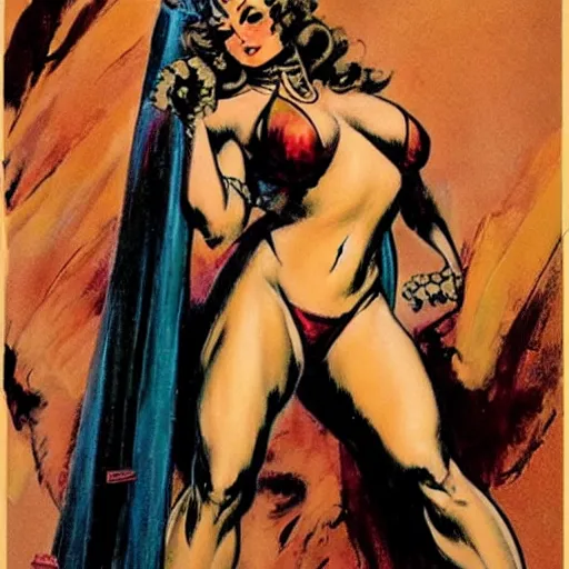 Prompt: fabulous women in Frank Frazetta style