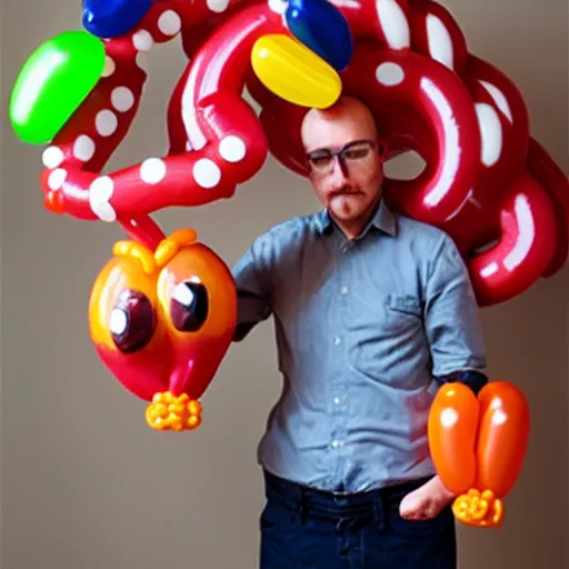 Prompt: balloon animals made of sausages, photorealistic