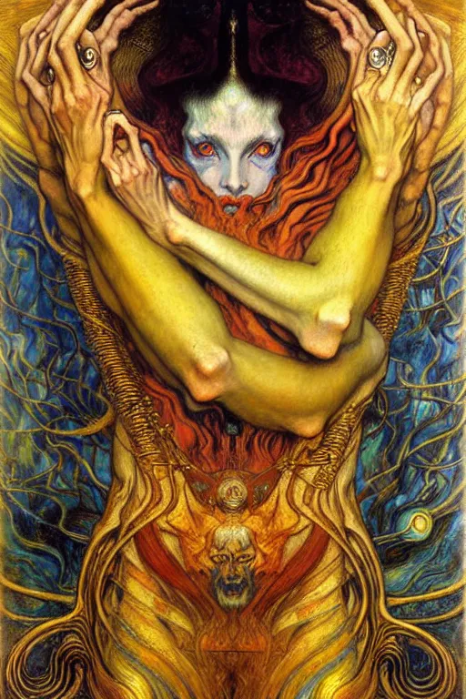 Image similar to Divine Chaos Engine by Karol Bak, Jean Delville, William Blake, Gustav Klimt, and Vincent Van Gogh, symbolist, visionary