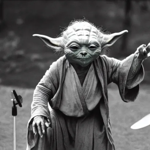 Image similar to yoda performing at woodstock