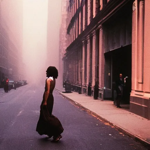 Image similar to portrait of a woman in a smoky new york street ,by Steve McCurry, Flickr, natural light, CANON Eos C300, ƒ5.6, 50mm, medium-format print