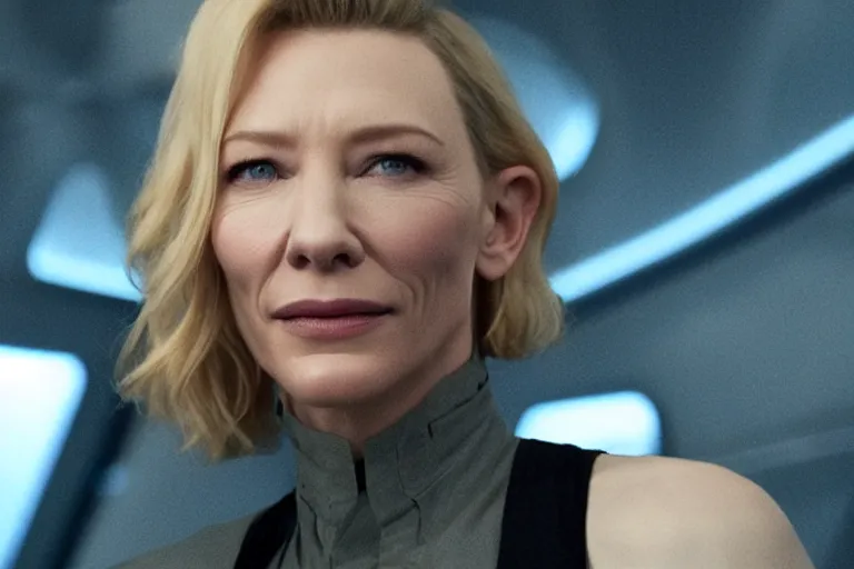 Image similar to cate blanchett on the bridge of a starship,anume style