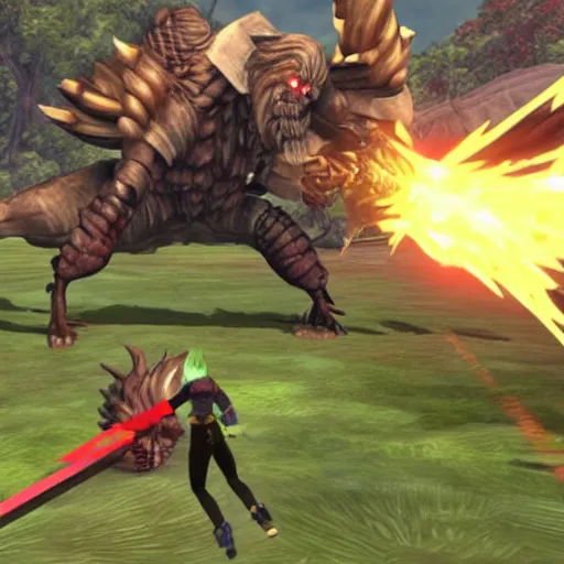 Image similar to joe biden fighting a monster in xenoblade chronicles