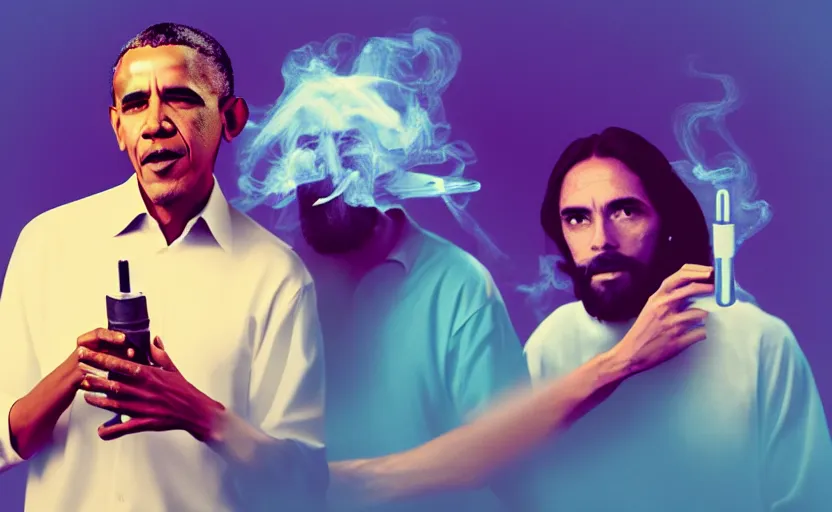 Image similar to Obama and Jesus vaping by Beeple; 4K; 8K