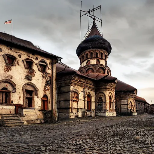 Image similar to photo ancient Russian city of Kitezh,concept art, magical city, fantasy cityscape, ancient Slavs, wooden buildings, ancient Russian architecture, terem, top cinematic lighting , cinematic mood, very detailed, shot in canon, 8k, high resolution