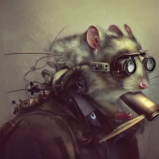 Prompt: a rat with steampunk googles, by ryohei hase