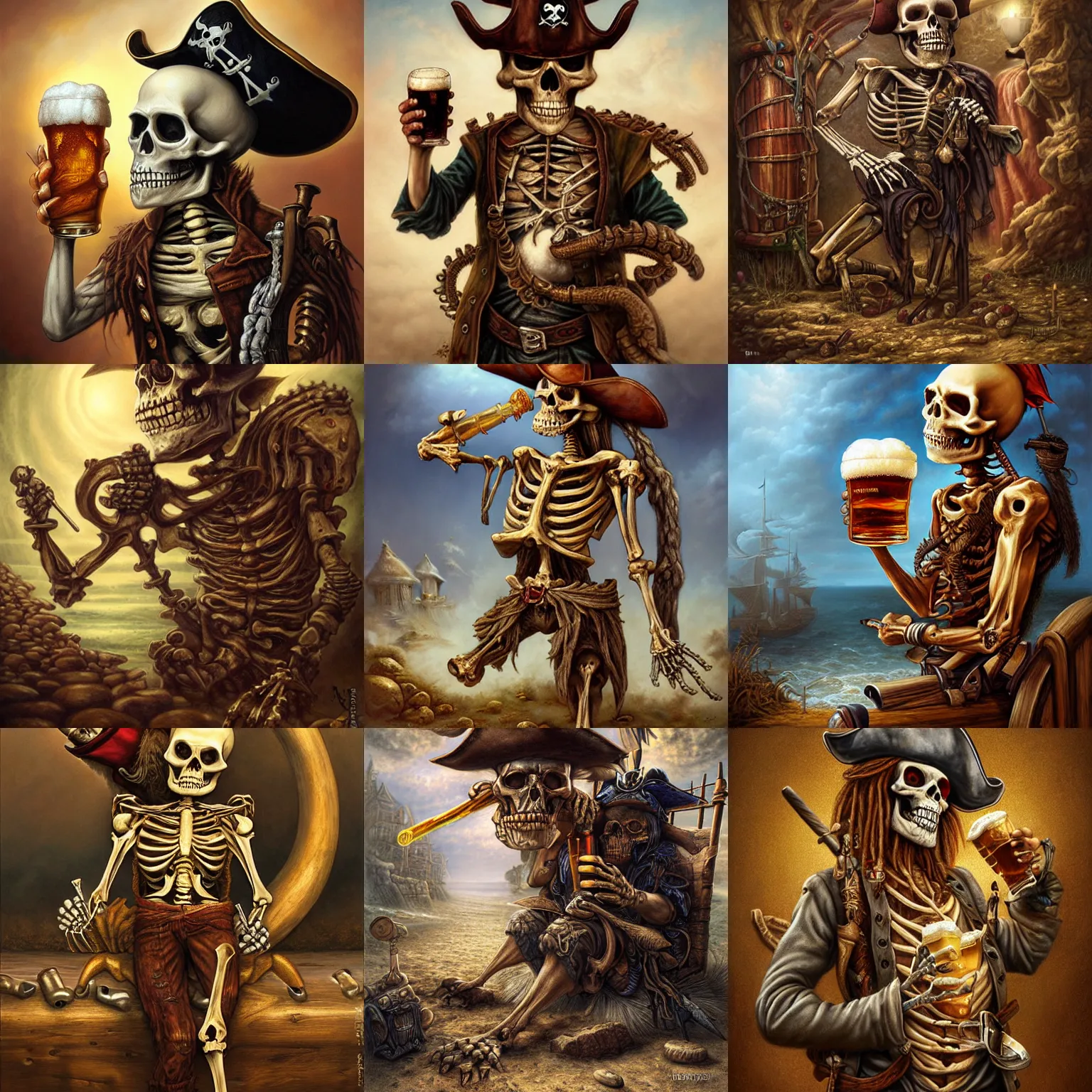 Prompt: pirate skeleton drinking beer by tomasz alen kopera and Justin Gerard