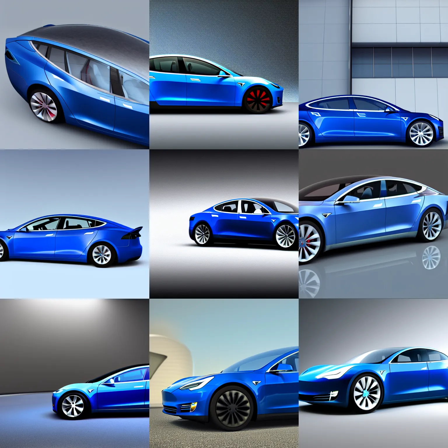 Prompt: a side view of a blue tesla car on a white background, unreal engine 3 d rendering