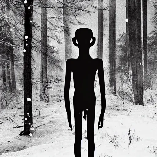 Image similar to horrifying digital art of a blood soaked skinwalker, lanky, skinny, pale skin, snow, forest, dark, horrifying