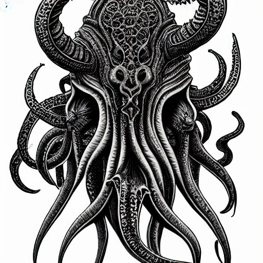 Image similar to black ink on paper, illithid cthulhu, trending on artstation, beautiful, intricate, detailed