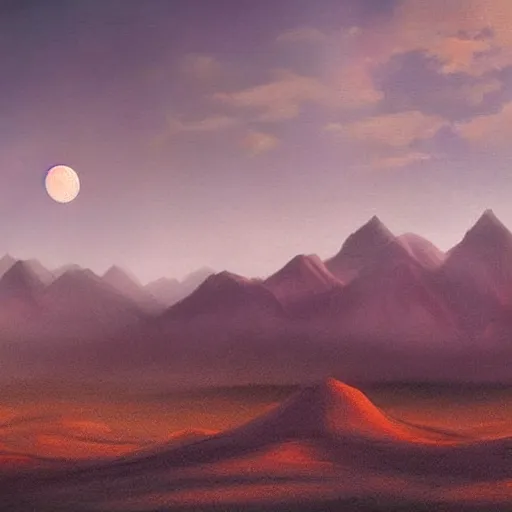 Prompt: matte painting oil impresionist mountainrange desert few clouds moonlight