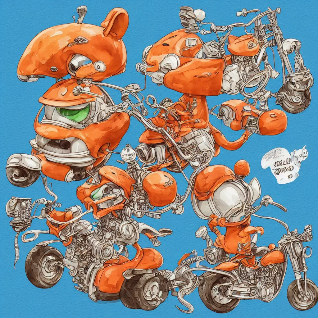 Image similar to cute and funny, squirrel wearing a helmet riding in a hot rod with oversized engine, ratfink style by ed roth, centered award winning watercolor pen illustration, isometric illustration by chihiro iwasaki, edited by range murata, tiny details by artgerm and watercolor girl, symmetrically isometrically centered, sharply focused