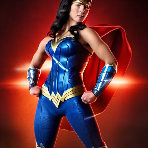 Image similar to A wide angle shot of athletic Wonder Woman from Justice League movie with athletic body, award winning photograph, 200mm F/2.0