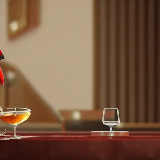 Image similar to a photorealistic image of Cardinal drinking Armagnac from a decanter at polo lounge Trending on Artstation, featured on Behance, well-rendered, Unreal Engine, 4K HD