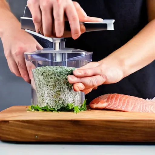 Image similar to fish being cut in a food processor