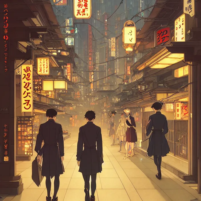 Image similar to empty tokyo at night, spring, in the style of studio ghibli, j. c. leyendecker, greg rutkowski, artem