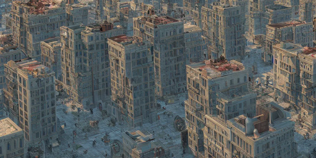 Image similar to 4K realistic rendering of A cityscape by Wes Anderson, unreal engine 5, vray, photo realistic, hyper detailed, intricate