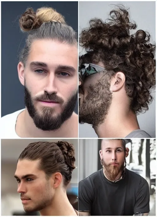 Prompt: a white male with a man bun curly !dream a skinny young white male with a dark brown curly man bun