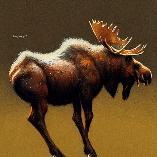 Prompt: moose walking on two legs by greg rutkowski