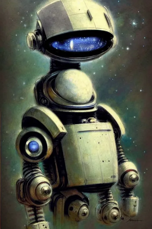 Image similar to (((((1950s lost in space robot b9. muted colors.))))) by Jean-Baptiste Monge !!!!!!!!!!!!!!!!!!!!!!!!!!!