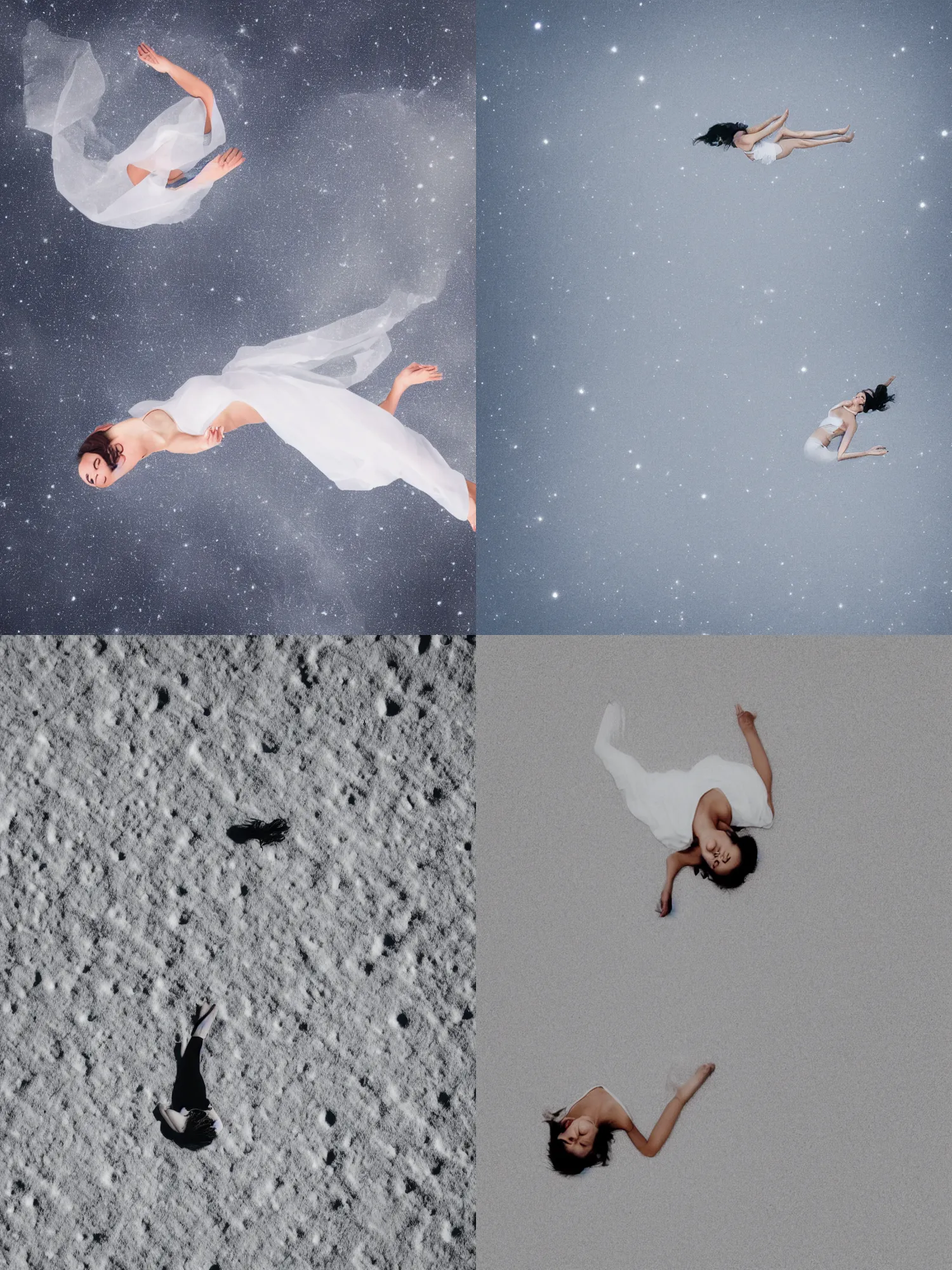Prompt: a woman floating in white space