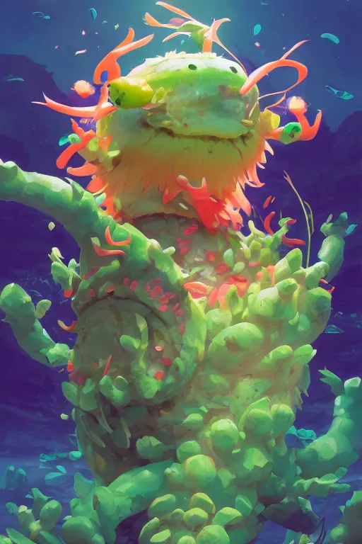 Image similar to creature animal sushi cristal very big eye roots cactus elemental flush of force nature micro world fluo fishscale, behance hd by jesper ejsing, by rhads, makoto shinkai and lois van baarle, ilya kuvshinov, rossdraws global illumination