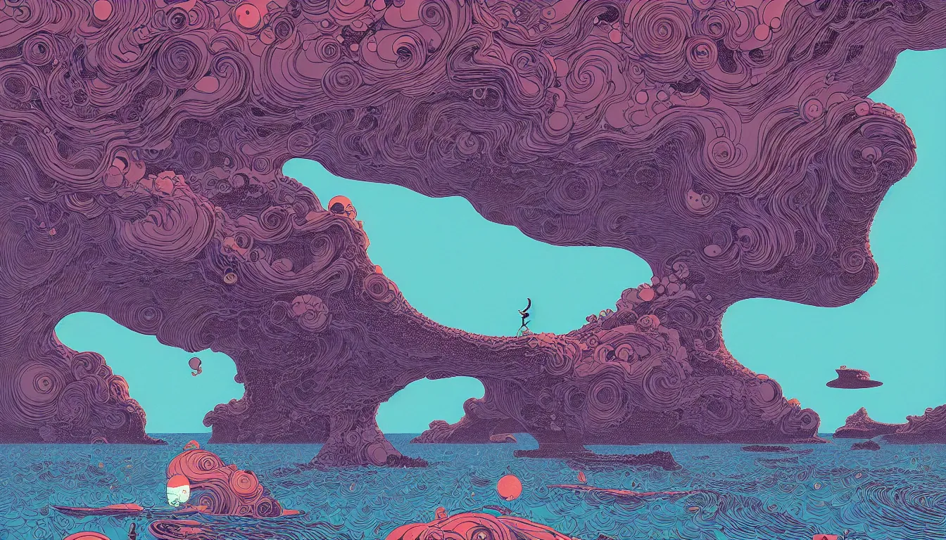 Prompt: oregon coast by balmy enso, jamie hewlett, nicolas delort, moebius, victo ngai, josan gonzalez, kilian eng