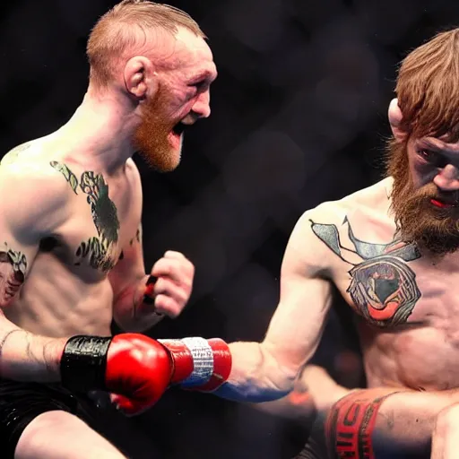 Prompt: gollum smeagol wrestling with conor mcgregor, ultra detailed, ultra realistic