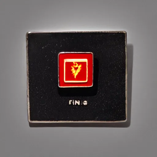 Image similar to a photo of a retro 5 0 s minimalistic clean fire warning enamel pin, studio lighting, behance