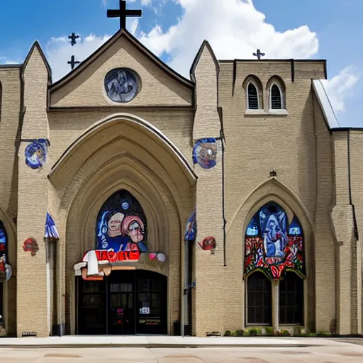 Image similar to exterior of Chuck E. Cheese historic cathedral