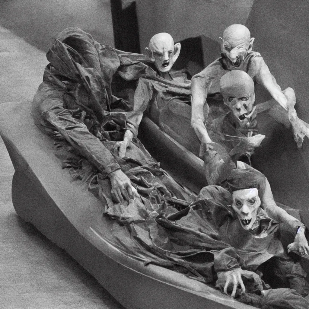 Prompt: nosferatu in a bobsleigh