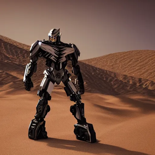 Prompt: megatron from transformers in the desert, 8 k, octane render, high details