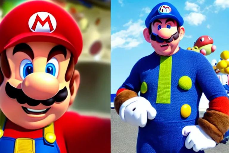 Image similar to medium shot of Chris Pratt as Mario in the upcoming Mario live action film, detailed face, movie still frame, promotional image, imax 70 mm footage