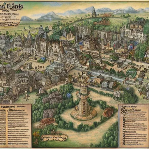 Prompt: map of a fantasy city with a castle, a tempme and a market. very detailed.