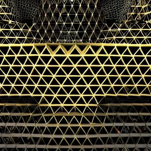 Prompt: minimalistic procedural chaotic pattern of 3 d hexadonal scifi architecture, reflective black and gold, inspired by deus ex human revolution, render in octane