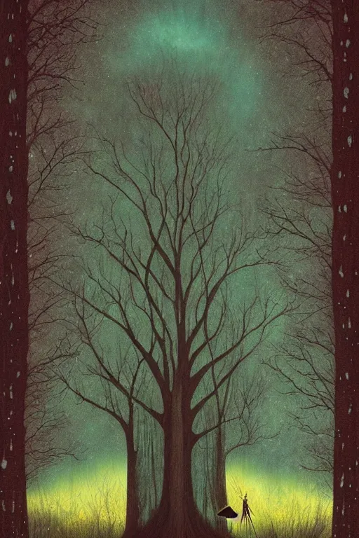 Image similar to tarot card, haunted woods, by andy kehoe