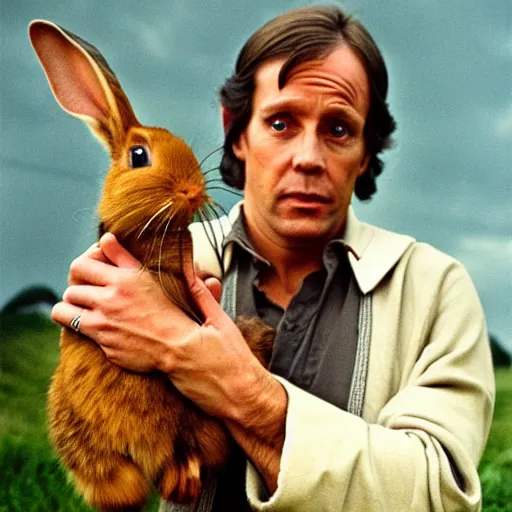 Image similar to portrait of sorcerer tim holding the killer rabbit from search for the holy grail monty python