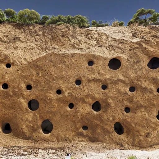 Prompt: landscape photograph of the amigara fault, human shaped holes in rock wall, realistic, hyper detailed