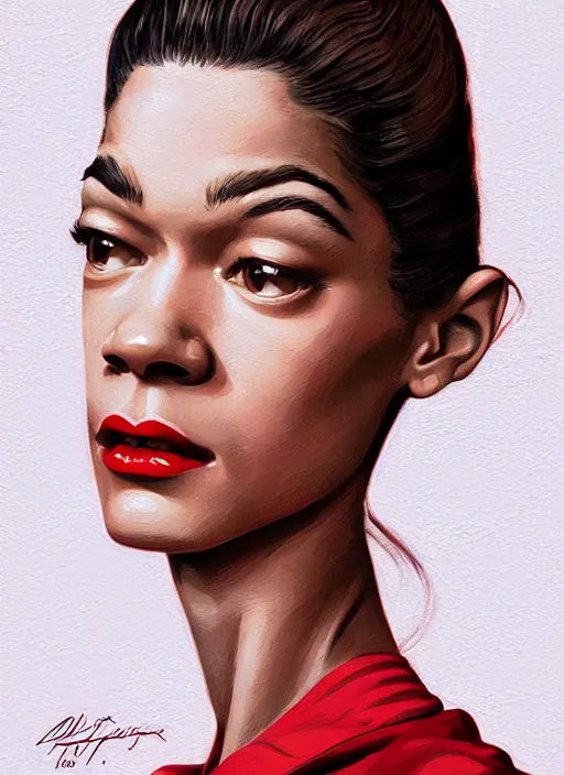 Image similar to twin peaks movie poster art, portrait of zendaya, from scene from twin peaks, clean, simple illustration, nostalgic, domestic, highly detailed, digital painting, artstation, concept art, smooth, sharp focus, illustration, artgerm, donato giancola, joseph christian leyendecker, wlop