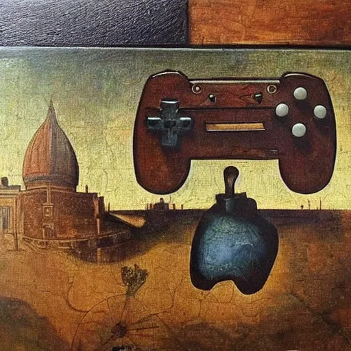 Image similar to oil painting of a controller, leonardo da vinci style