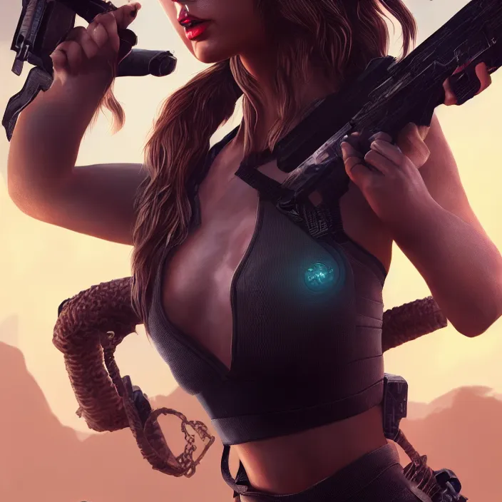 Image similar to taylor swift as lara croft. intricate abstract. intricate artwork. by tooth wu, wlop, beeple, dan mumford. octane render, trending on artstation, greg rutkowski very coherent symmetrical artwork. cinematic, hyper realism, high detail, octane render, 8 k, iridescent accents