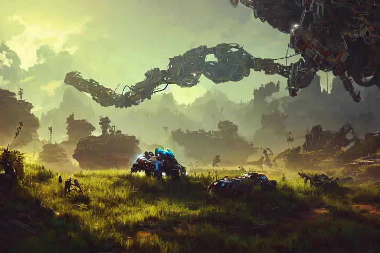 Image similar to stalker machine mecanical creature robot of horizon forbidden west horizon zero dawn bioluminiscence global illumination ray tracing hdr fanart arstation by ian pesty and alena aenami artworks in 4 k