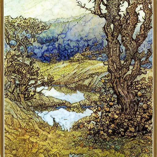 Prompt: Landscape, by Rebecca Guay.