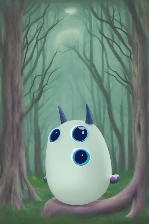 Image similar to A cute little monster in a misty forest art style by Mariko Mori, 4k, 8k