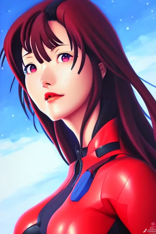 Image similar to a ultradetailed beautiful painting of misato from evangelion, by artgerm trending on artstation