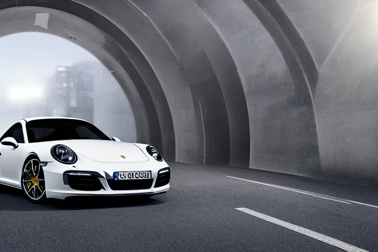 Image similar to porsche 911 entering a stargate. photorealistic 4k