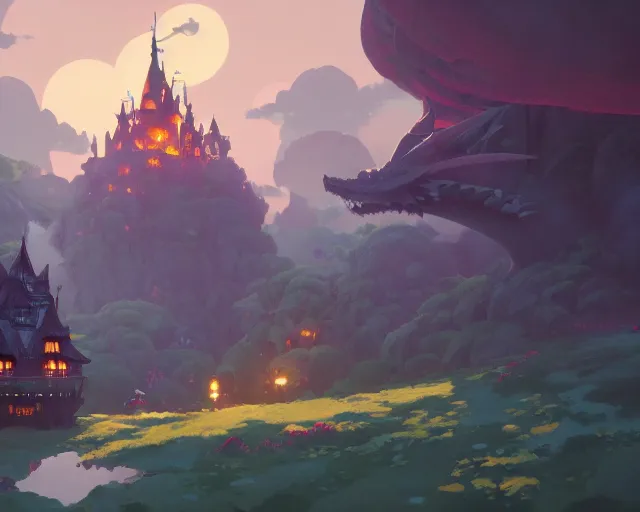 Image similar to fantasy castle with a dragon, cory loftis, james gilleard, atey ghailan, makoto shinkai, goro fujita, studio ghibli, rim light, exquisite lighting, clear focus, very coherent, plain background, soft painting