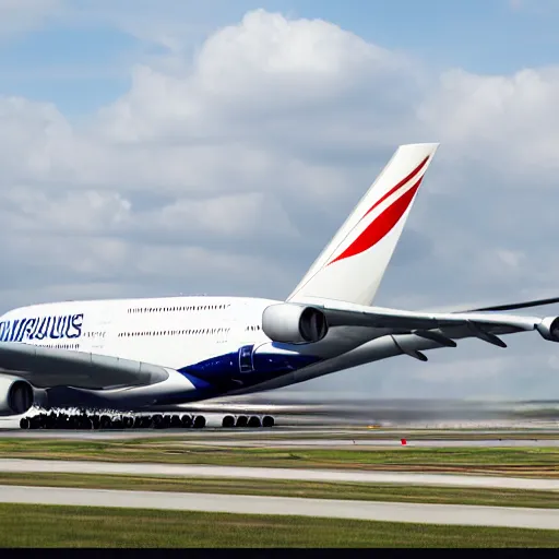 Image similar to Airbus A380 with 10 engines at the airport during daytime real image , photorealistic